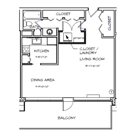 Crystal House Apartments in Arlington, Virginia Studio Floor Plan